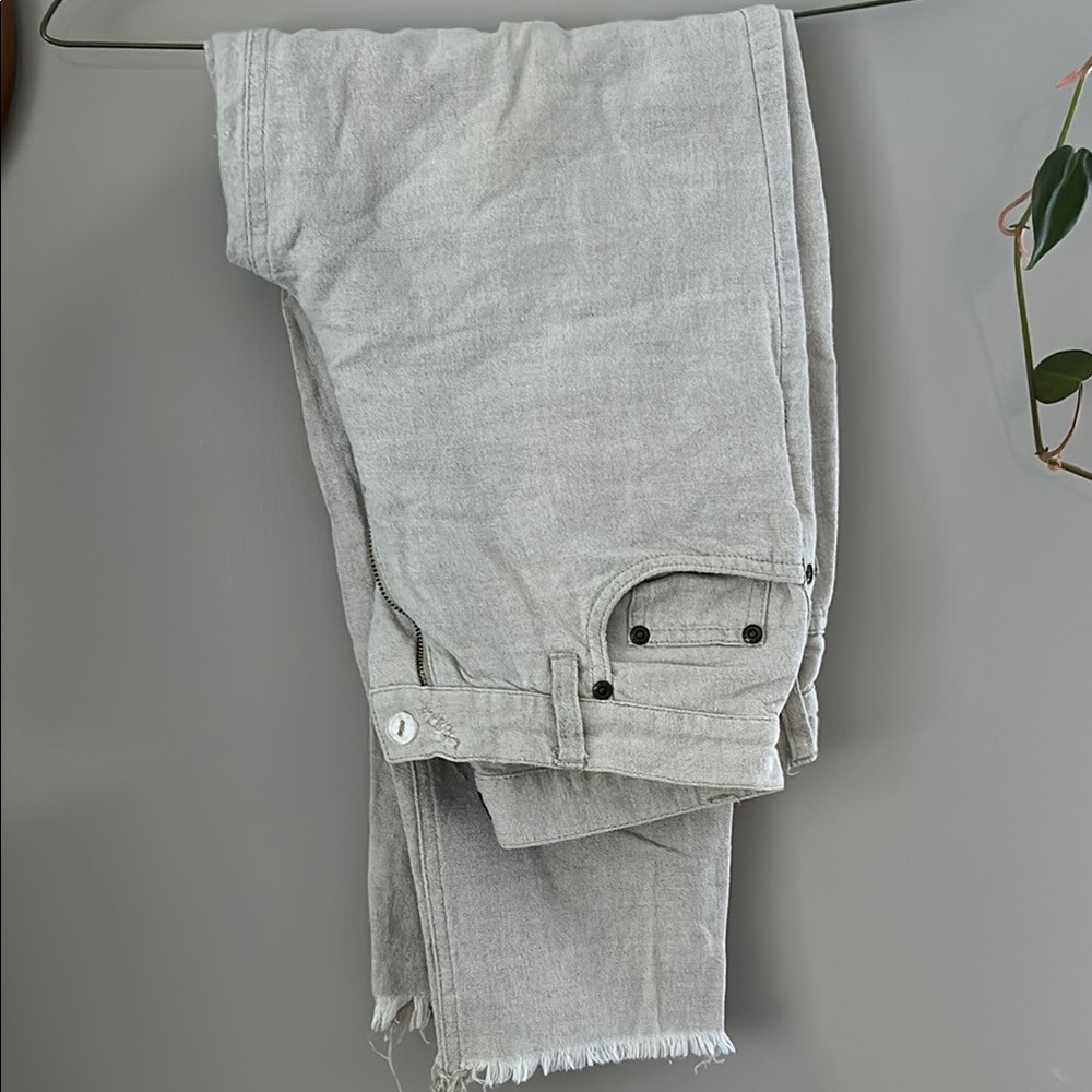 Linen Cream Frayed Hem Pants